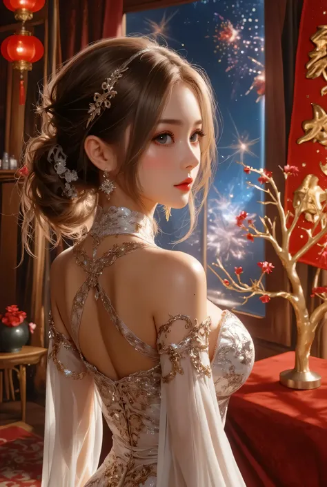 Cat ears、 face up, attractive, pretty girl, ponytail、few beautiful lady hair decorations, (( fine facial features , eroticism)), dramatic lighting , realistic , 8k, Dramatic Shadows , intricate and elaborate patterns , super detailed photo , chiaroscuro li...