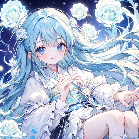 1girl , pretty face、Baby Face、(((best detail、top quality、greatest masterpiece、Super Detail、High Precision,perfect anatomy、slender figure)))、Starの妖精、My eyes are blue、milky white and blue two-tone inner color hair、 Unique Hairstyles、Starからインスピレーション、Milky ...