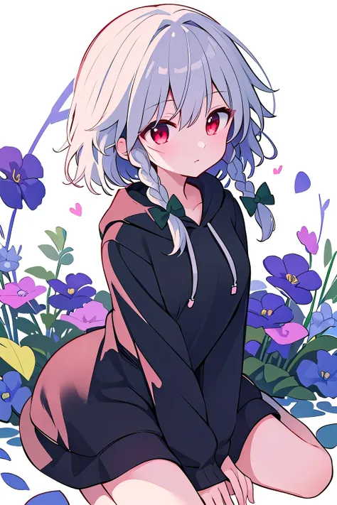 detailed background, masterpiece, top quality, Expressive、Face Up、１Alone、１By people、１Only people、one girl、Izayoi Sakuya , red eyes , medium hair, twin braids, grey hair、about the age of a female college student、Touhou Project、Izayoi Sakuyaが立っている、Izayoi Sak...