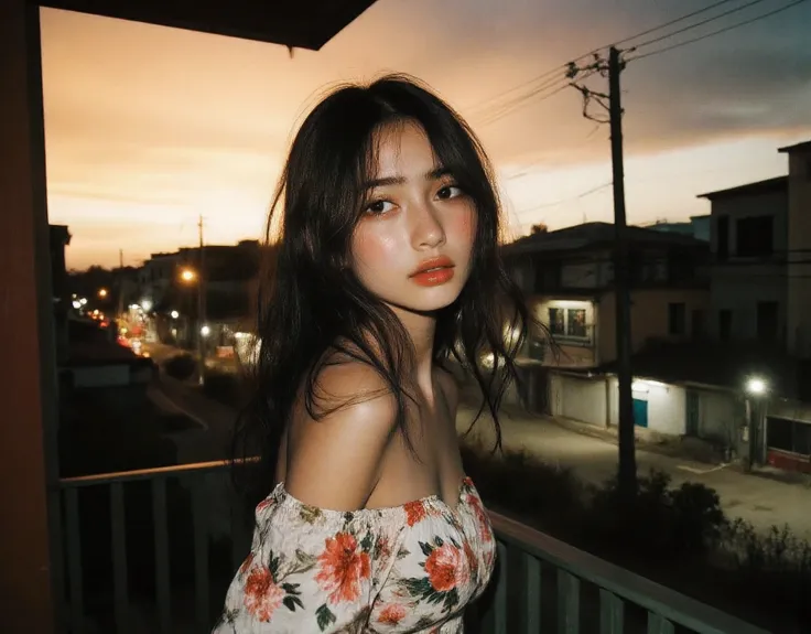 Hifi, High Resolution Ultra HD portrait, exquisitely beautiful and detailed Photorealistic portrait, Suburban setting Cubao Quezon City houses and shops in the background, Cubao area, red sidewalk, Enormous breasts , (aesthetically pleasing cinematic comp...