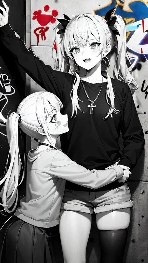 Light and dark will quietly look at each other
Like brothers in a cozy old captivity
Eternal dance
Their arms are intertwined
And the world keeps the string again
Monochrome. gothic punk theme. Masterpiece, best quality, 1girl, One, necklace, ( graffiti:1....