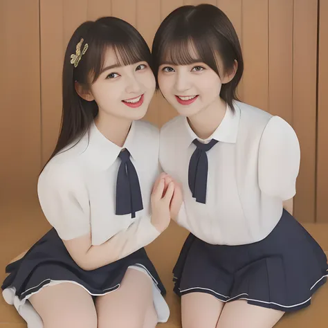 (masterpiece, best quality:1.2), High resolution, 1080P, 8K, 1girl, solo, (((Too beautiful Two zinomy noble lovely succubi idols)) are seated on the viewer's leg and caressing the viewer together. Beautiful face looking down. All the girls are noble, neat,...