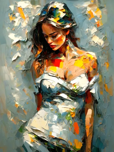 beautifull woman in lingerie, very thick impasto impresionismo abstracto, Alta resolución, very thick Impasto. Stylized rough impressionistic painting with large palette-knife