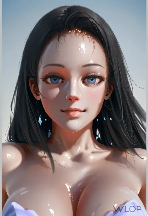 a close up of a woman with a big breast posing for a picture, wlop glossy skin, photorealistic anime girl render, glossy digital painting, hyperrealistic beautiful face, highly detailed realistic face, realistic artstyle, 8k portrait render, 3 d anime real...
