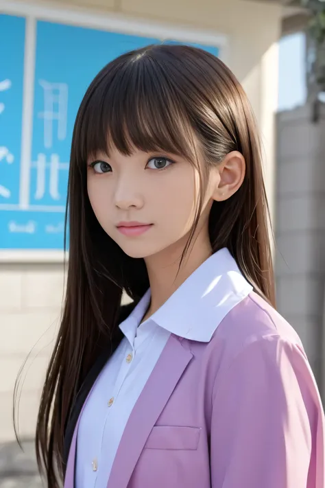 (It was a perfect shot from the entire head to the shoulders)(A junior high school girl was photographed in front of a white screen)(Her beautiful face was photographed as close as possible)((Mr.々Shoot from a different angle、Enjoy her face))(The perfect fa...