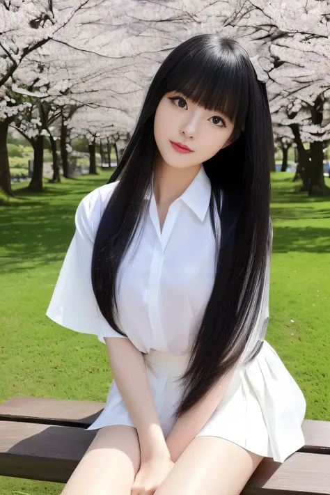 (A perfect shot from the knees to the head)(A female college student was photographed in a park in spring)(She is sitting erotically on a park bench with her legs spread wide)(The most erotic Japanese college student's perfect face)(Best quality)(Excellent...