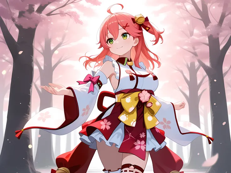 high quality,4K,8k, ultra-fine in 8K,HDR,UHD,Ultra Fine Art,Sharp Focus,Physically Based Rendering,Super Detail,professional,bright colors,bokeh,Fantastic row of cherry blossom trees,Petals Dancing in the Wind,sakura miko/Hololive,look into the distance,ki...