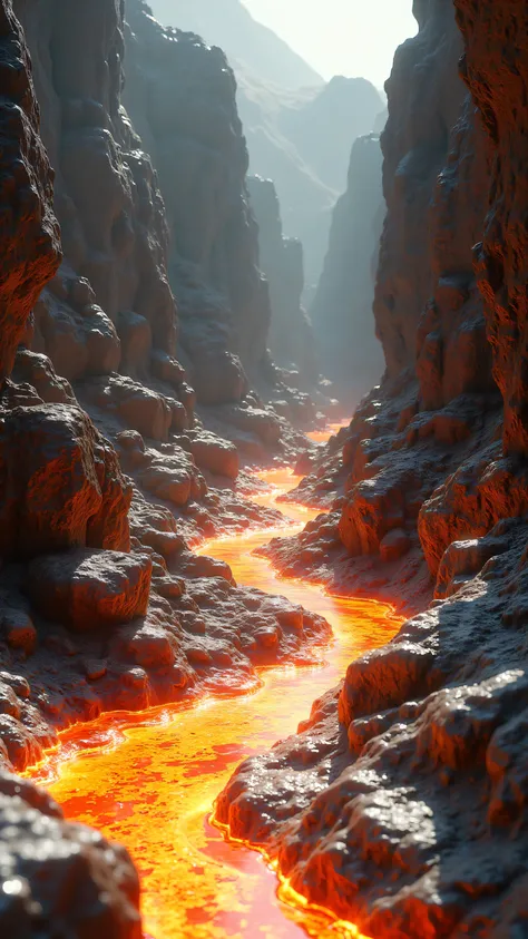 **Prompt:** Imagine a prehistoric Environmental scenery where the liquid stream aluminium metal flowing over the prehistoric Environment. Scrap aluminium scattered over the scenery. Realistic texture depth scenery.