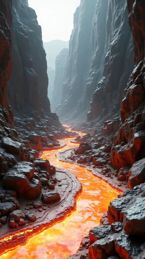 **Prompt:** Imagine a prehistoric Environmental scenery where the liquid stream aluminium metal flowing over the prehistoric Environment. Scrap aluminium scattered over the scenery. Realistic texture depth scenery.