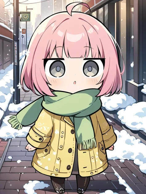 Tokyo sidewalk, looking up at the sky, winter scene, ((chibi style)), ((fullbody)), Source Anime, (Masterpiece), (Best Quality), (Very Detailed), ((Cute)), (Amazing), (Detailed)), 4K, (8k), Highest Quality, (beautiful), perfect anatomy, ((perfect hands)), ...