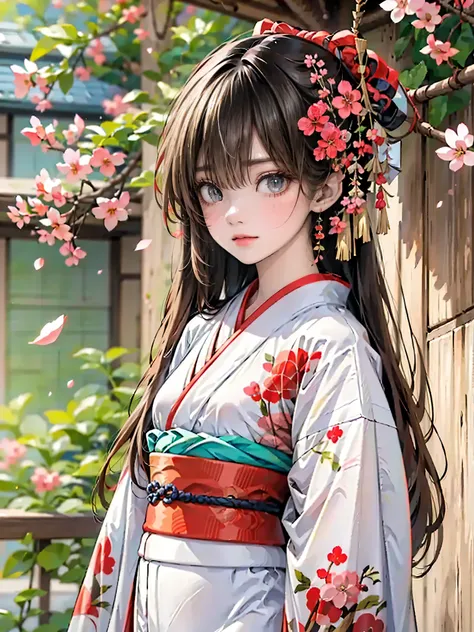 (Standing like a flower), (Like a flower), (Like a flower), (The scent of flowers), (Everyone is enchanted), (The color of cherry blossoms), (The color of red plums), (The color of young leaves), ((Top quality, highest quality, 8K, masterpiece)), ((An aris...