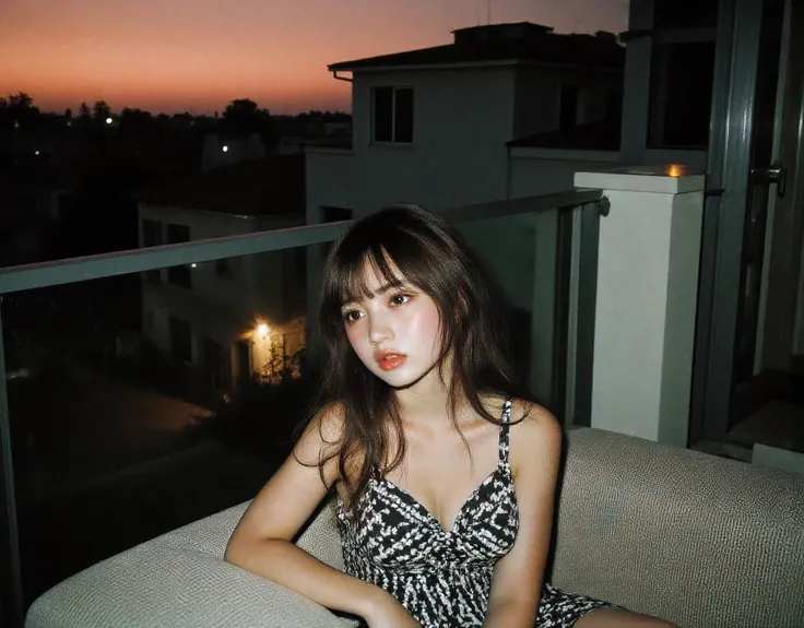 2 cute sisters,large perky breasts, adorably cute and sweet, score_9 up, Cutest and prettiest goth girl , lovely ethereal scene (suburban setting background seeing houses and shops from the veranda)Beautiful amber skies (Large and prominent perky breasts ...