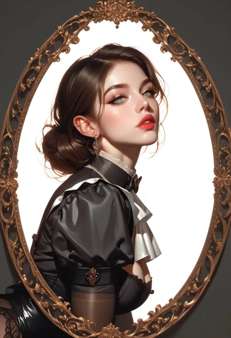 norman rockwell style,1950's pinup girl,sexy french maid,bent over revealing panties,Mind blowing depth and foreground clarity, abstract details, distinctive visuals, Intricate and Exquisite Definition, sharp focus, Painstaking Attention To Details, (Very ...
