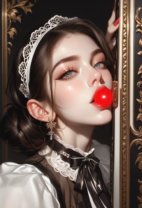 norman rockwell style,1950's pinup girl,sexy french maid,bent over revealing panties,Mind blowing depth and foreground clarity, abstract details, distinctive visuals, Intricate and Exquisite Definition, sharp focus, Painstaking Attention To Details, (Very ...