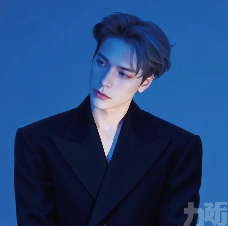 Jackson Wang,portrait,bust,facing forward,Focused expression, sharp eyesight ,Brows slightly furrowed,lips tightly pursed, handsome and chic,Three-dimensional facial features,Fair skin,has a calm temperament,Professional Photography,HD 4k,Extreme details, ...