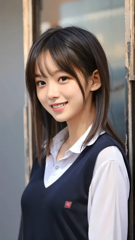 ((Highest quality))、((masterpiece))、((face to knee ))、((super high resolution))、(( 8K real portrait))、Korean idol style face、Japanese with natural makeup、Nogizaka46、smile、Baby Face、clear、breathtakingly beautiful 18 year old girl。Mr.々 hairstyle、Photo credit...