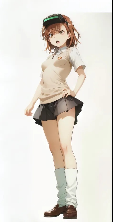 Misaka_mikoto, furios face, Sharp narrowed eyes, angry, masterpiece, high definition, well defined features, eyeshadow, large eyelashes, parted lips, yelling, pretty teeth