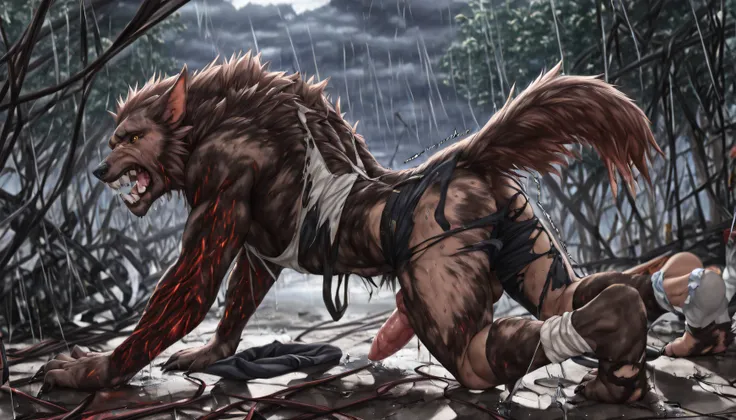 Backside, shot from back:1.2, human skin:1.4, wet,  human:0.8, Werewolf transformation, mid morfing, [werewolf: human:0.7], [arms: paws:0.6], [grey human skin: fur: 0.4], dark grey skin, detailed fur, gradual fur, spread, shaking:1.1, crying, sweating, in ...