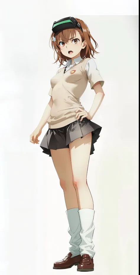 Misaka_mikoto, furious face, Sharp narrowed eyes, angry, masterpiece, high definition, well defined features, eyeshadow, large eyelashes, parted lips, yelling, pretty teeth, wide open mouth
