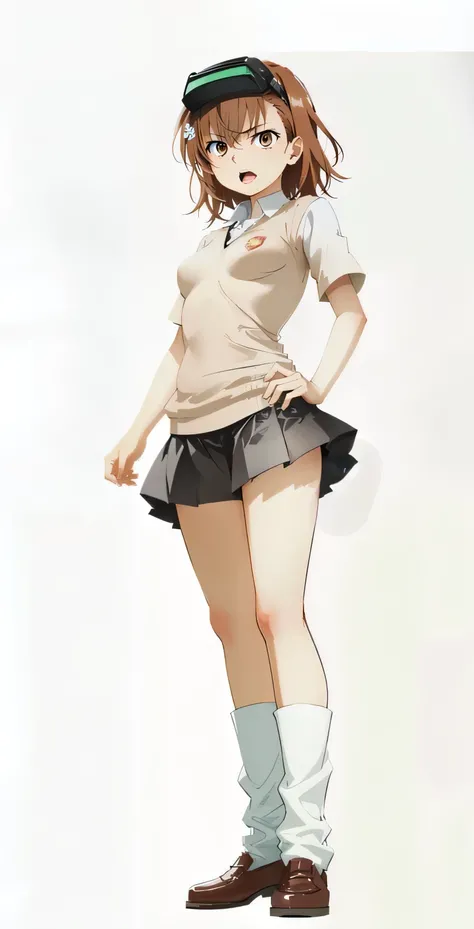 Misaka_mikoto, masterpiece, high definition, well defined features, shortest pleated skirt