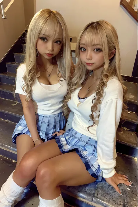 Photorealistic perfect body、Ultra-best image quality、Realistic super high quality、ultra high quality face、(Japanese women:1.4)、(with two girls:1.4)、(Normal chest:1.5)、(Cleavage:1.5)、(Schoolgirl Uniform:1.5)、( Ultra mini skirt:1.5)、(look at the socks:1.4)、T...