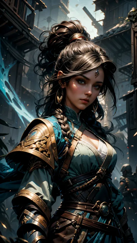 A female warrior, detailed face and eyes, in the style of Peter Mohrbacher, dynamic lighting. --v 6.0 --ar 4:5