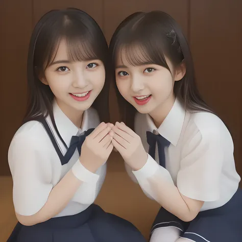 (masterpiece, best quality:1.2), High resolution, 1080P, 8K, 1girl, solo, (((Too beautiful Two zinomy noble lovely idols)) are seated on the viewer's leg and caressing the viewer together. Beautiful face looking down. All the girls are noble, neat, intelli...