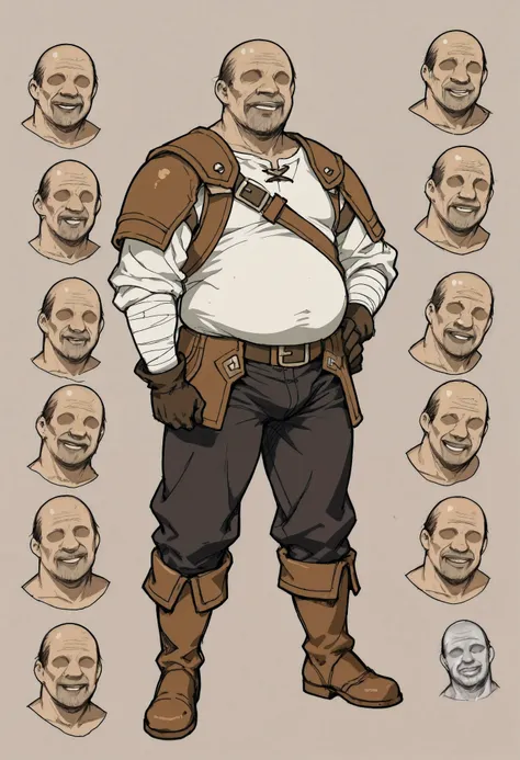 Shady middle-aged hairy man, ugly man, fat man, ugly fat ero middle-aged man, balding head, paunchy belly, wearing RPG-like fantasy-world thief garb, bulge, tacticalgloves, boots, shady expression, faceless, NPC faceless guy, BREAK, simple background, full...