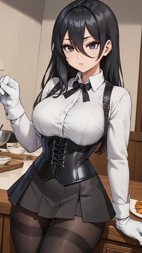 ((8K)), ((Chef d'oeuvre )), Ayano Kimishima, live quote , (black necklace surrounding her neck), ((comforter against her panties)), (pantyhose), ((Base gray )), big breasts, ((Base gray )), ( very high image quality ), (jewelry), ( Fine, detailed eyes and ...