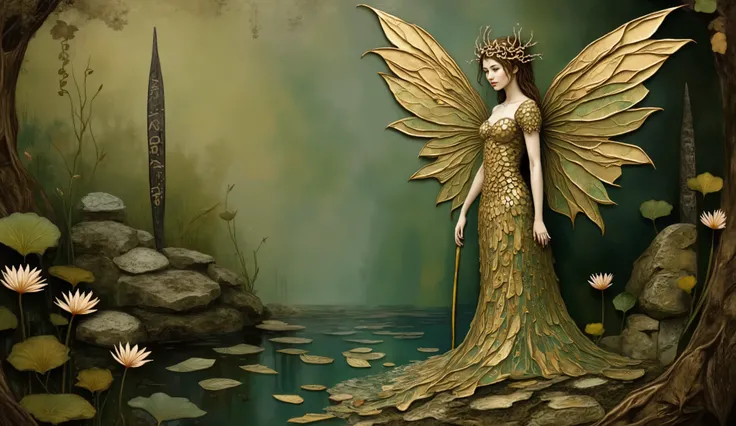 an illustration of a mystical lake inspired by The Mists of Avalon, featuring the Lady of the Lake, radiant and imposing, standing among rune-inscribed stones glowing with magic as Excalibur emerges from the water; the scene is bathed in ethereal moonligh...