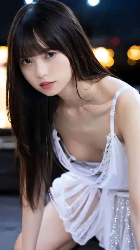  1 girl,(I'm wearing white, sparkly lingerie that is the most transparent:1.45),(RAW Photos,  best quality), (Realistic, photo-Realistic:1.4), masterpiece,  very delicate and beautiful,  very detailed, 2k wallpaper, wonderful, Fine details,  very detailed ...