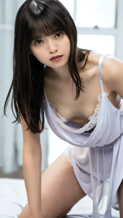  1 girl,(I'm wearing white, sparkly lingerie that is the most transparent:1.45),(RAW Photos,  best quality), (Realistic, photo-Realistic:1.4), masterpiece,  very delicate and beautiful,  very detailed, 2k wallpaper, wonderful, Fine details,  very detailed ...