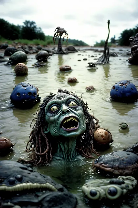 Bizarre hyperrealistic sculpture of a woman and a man changed into bizarre beings. Use a completely black background for contrast. Life forms form life and from form can come morf spelled morph. Stop motion still life characters, can't move or morph, abstr...