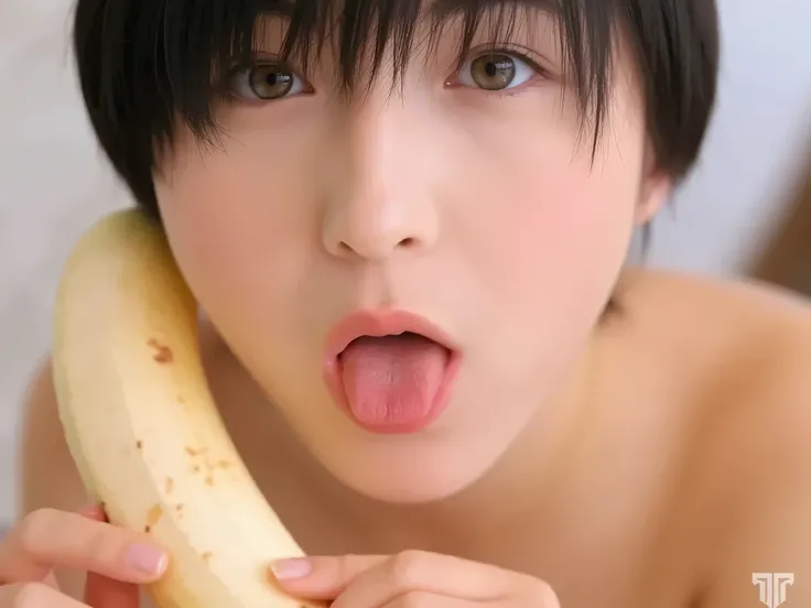 high resolution, masterpiece, anatomically accurate, High detail, beautiful Japanese、++nudes +full nude jet black hair、 Has Bananas 、 stick out your tongue、Open Your Mouth Wide、 stand a banana vertically 、 sexy、pseudo-fellatio 、Pseudo-oral sex、 Hold a bana...