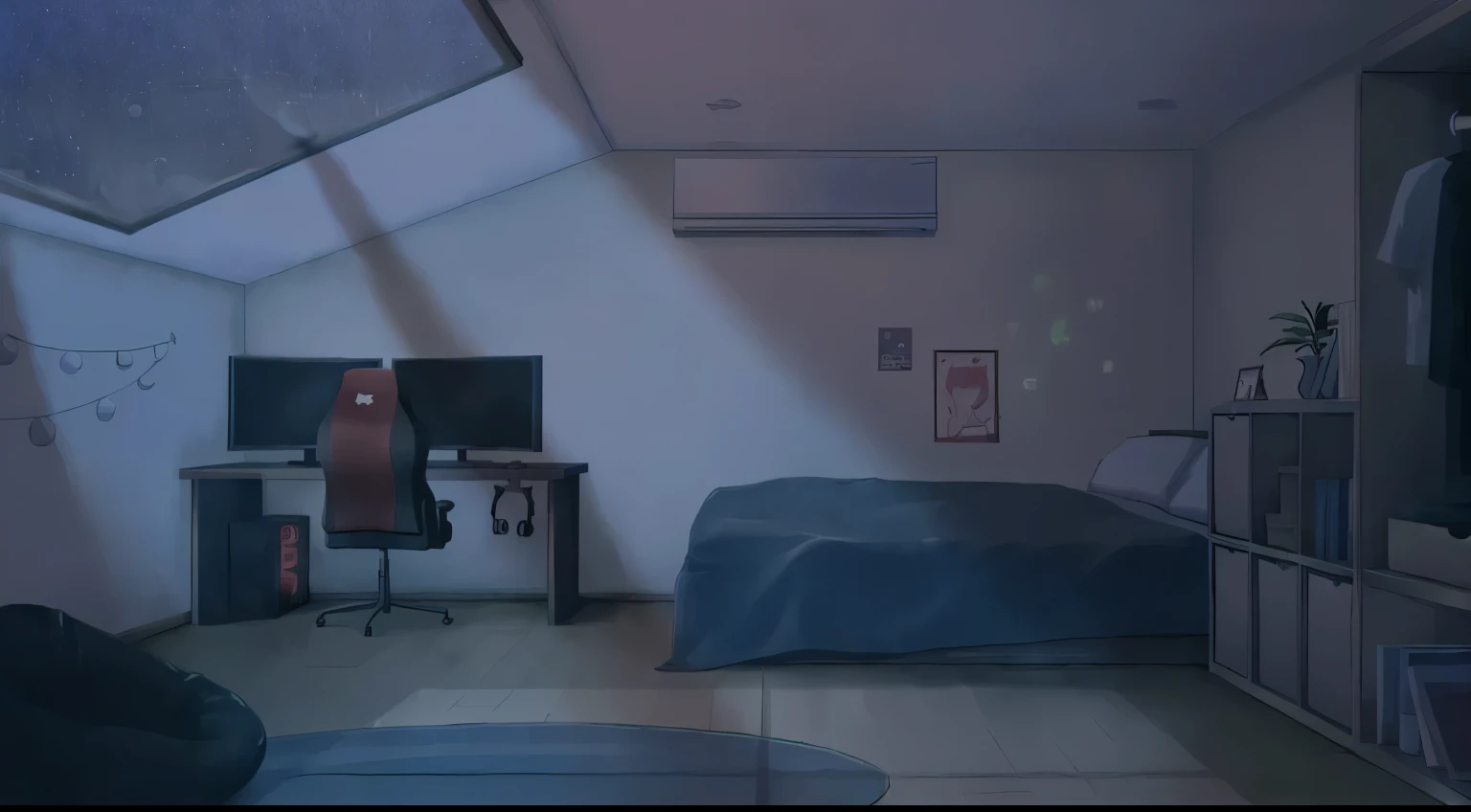 drizzling ((rain)) at ((night)) outside the (window)