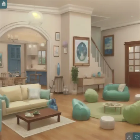 a close up of a living room with a lot of furniture, house interior, interior background art, living room background, in a candy land style house, the living room, relaxing concept art, personal room background, kawaii hq render, in a living room, cozy hom...