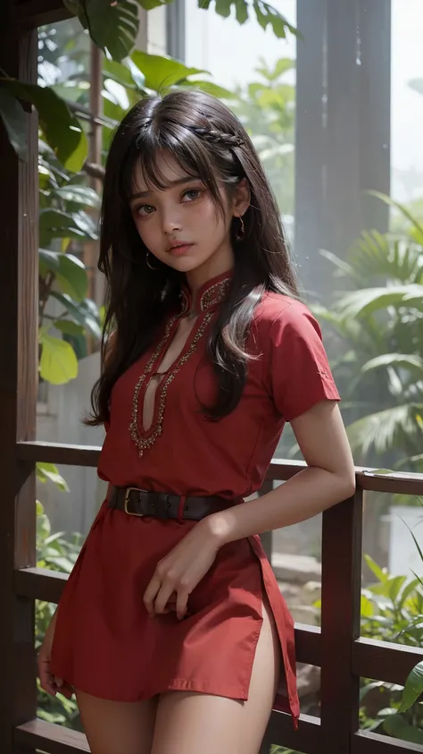 8K, ultra high detailed small indian girl, crying expression, long hair, impressive hairstyle, detailed eyes, detailed lips, small indian sexy girl, Naked open naked  in a torn kurti, she has thick thighs, short height, she has thick thighs, little innocen...