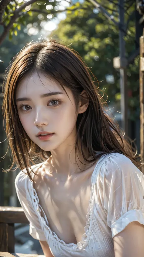 Blouse clothing:2.55, Everything modern:1.66, Picture of a Cute Japanese Woman,  20 years old, Oil, one length hair＆ hair straightening balm:1.55, (photo realistic:1.4), (hyper realistic:1.4), (realistic:1.3), (  smoother lighting  :1.05), (Improved Movie ...