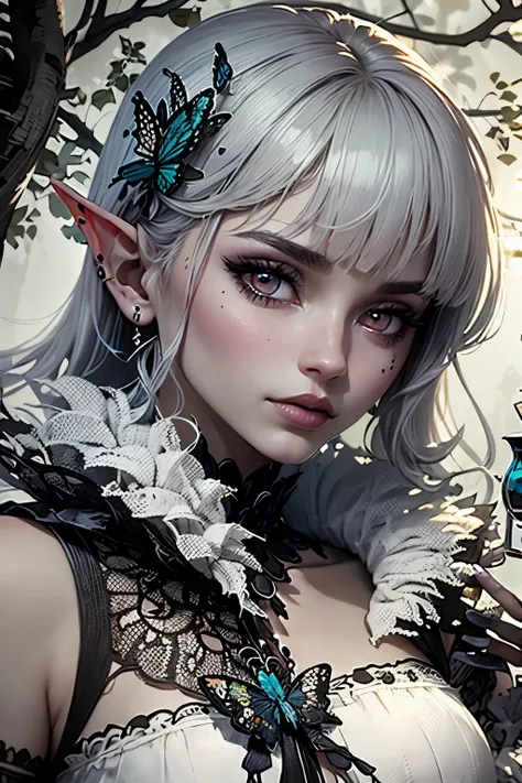 (Ultra-detailed face, Looking away, Gothic Illustration, Dark tone colors.), BREAK
(In a bright forest where the sun shines. Lunch time. Fantastic. Mysterious. Elegant.), BREAK
(A mysterious dark elf woman is pouring syrup in a small pot over pancakes o...