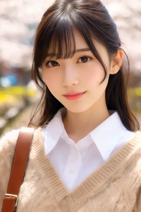 ( spring vibe), depth of field, female close-up, spring, 1 woman, A clear person, cinematic lighting, スカート, textured skin, bright vibe, Cute beautiful face, beautiful Japanese, ナチュラルフェイス, 22 year old attractive woman,  Honest Woman ,  young, cute, Japanese...