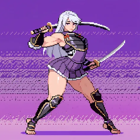 Csp2Pixel, Pixelate, Diodora from mokushiroku no yonkishi,BREAK,score_9, score_8_up, (candydoII feisty femboy with milfy slim body), flat chest, flat thicc mass man-chest, (anime mature femboy with pale-blue straight long with swept bangs), crisp detailed ...