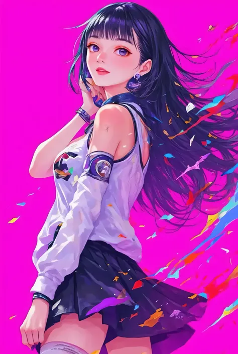 face looking back、smile、Very beautiful Korean girl、(age:1.1),  black hair( Detailed Hair Quality  :1.2), (accessory:1.1), Blue eye(eye:1.3), ( active pose :1.2), (girl body type:1.1), short cheerleader-style skirt(Detailed Clothes:1.2) 、Full body Sbien、pro...