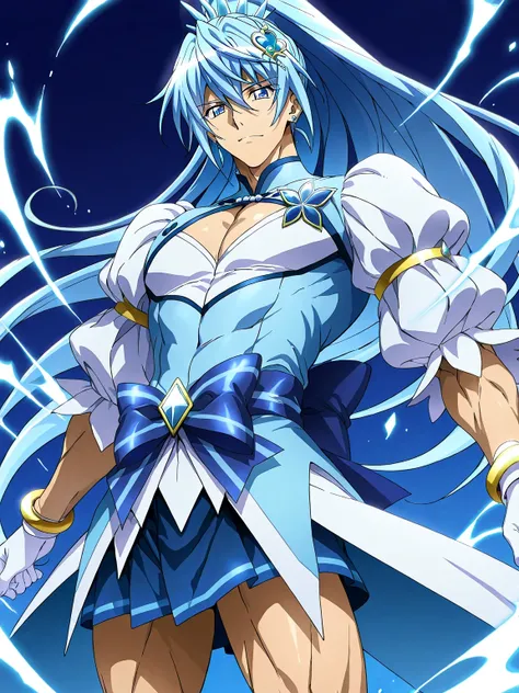 score 9 、score 8 up、score 7 up、source anime、masterpiece、best quality、high resolution、anime coloring、1boy 、cure diamond、(male:1.6)、Close up of a blue-haired boy cartoon character、high long ponytail hair、dia shape hair ornament、Alone、portrait of Magic Boy、 B...