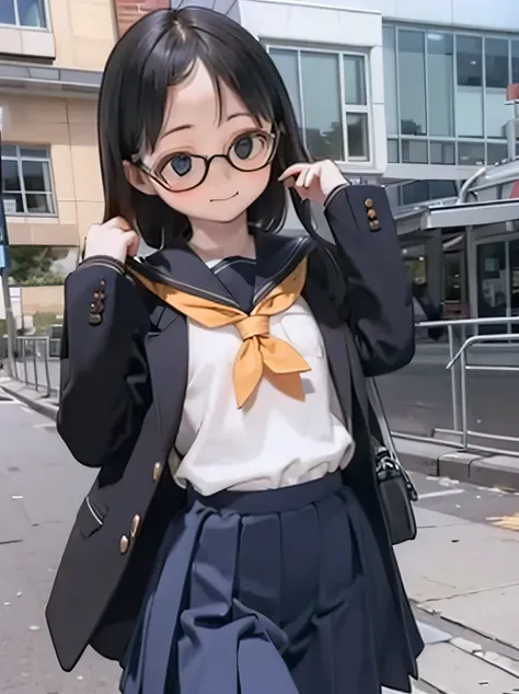 ((((        school uniform ))))      白い       pantsを見せる
 ボブ、              perfect glasses            ,  pick up the skirt,             pants,           eyewear      _removed, holding_          eyewear      