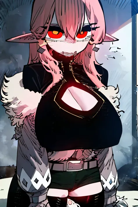 score_9, score_8_up, score_7_up, score_6_up, source_anime, rating_explicit, Kina_Lillet, Kina Lillet, 1girl, solo,
huge breasts, red eyes, white pupils, pink hair, long hair, elf, pointy ears, hair between eyes, huge breasts, black earrings, cleavage cutou...