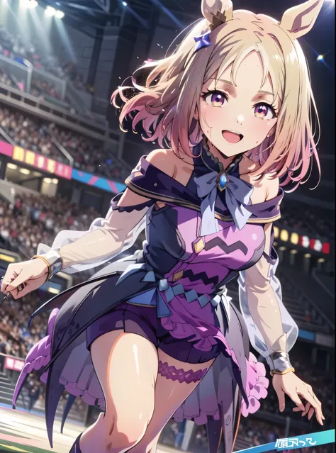  Narita Top Road  \(Uma Musume\), 1 girl, Alone, anime style，cute girl,best quality, super detailed, anime style，8k, high resolution, detailed face, Upgraded images of characters，（（winking and laughing）），（（best smile）），I'm dyeing my cheeks a little red，swe...