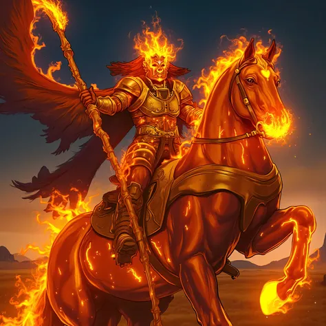 Anime style, full body, made of sun templar mounted on his fire black horse, god of sun, massive, imposing, fire of gods, dark fantasy inspired, (ultra-detailed:1.6), masterpiece, (((no background:1.7))), best resolution, ultra resolution, 128k, perfectly ...
