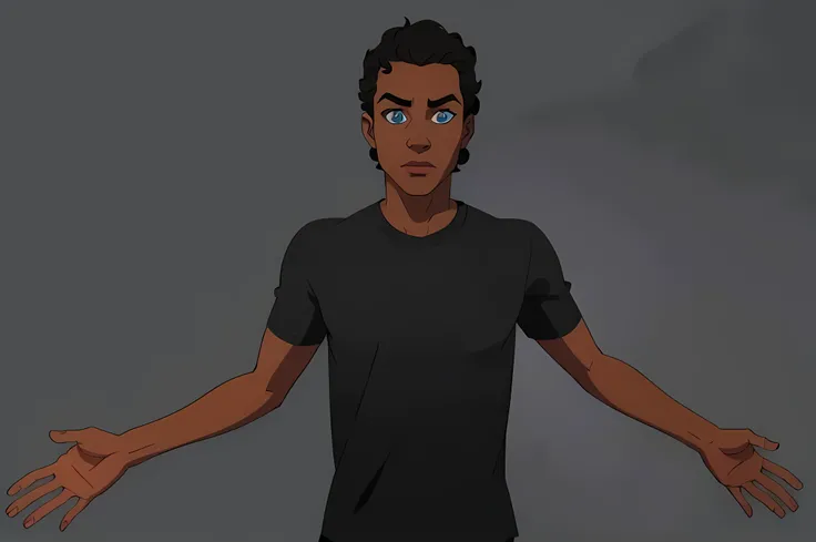 Bill-Blue
A black ager, black curly hair, wearing a black shirt, Blue eyes