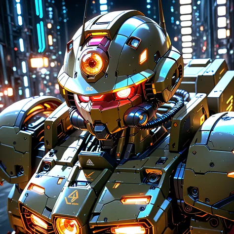 ultra high quality, High Quality Animation , close up of the head of a dark green mobile suit, (((Zaku mobile suit))), Zaku mobile suit controlled with advanced semiconductor technology, Structure imitating a human body, eyeball with detailed and complex ...