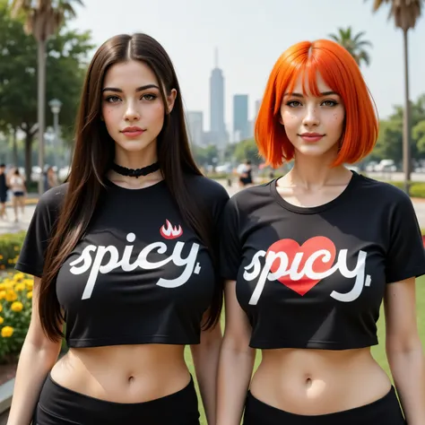 ((realism, photorealistic, life-like photograph, Real-Faceji)), 2 beautiful skinny girls, 19year girls, (one with very long glossblack hair, goth blackout eyeshadow, black lips, serious, black leather collar, many colorful tattoos), the other has shaggy or...